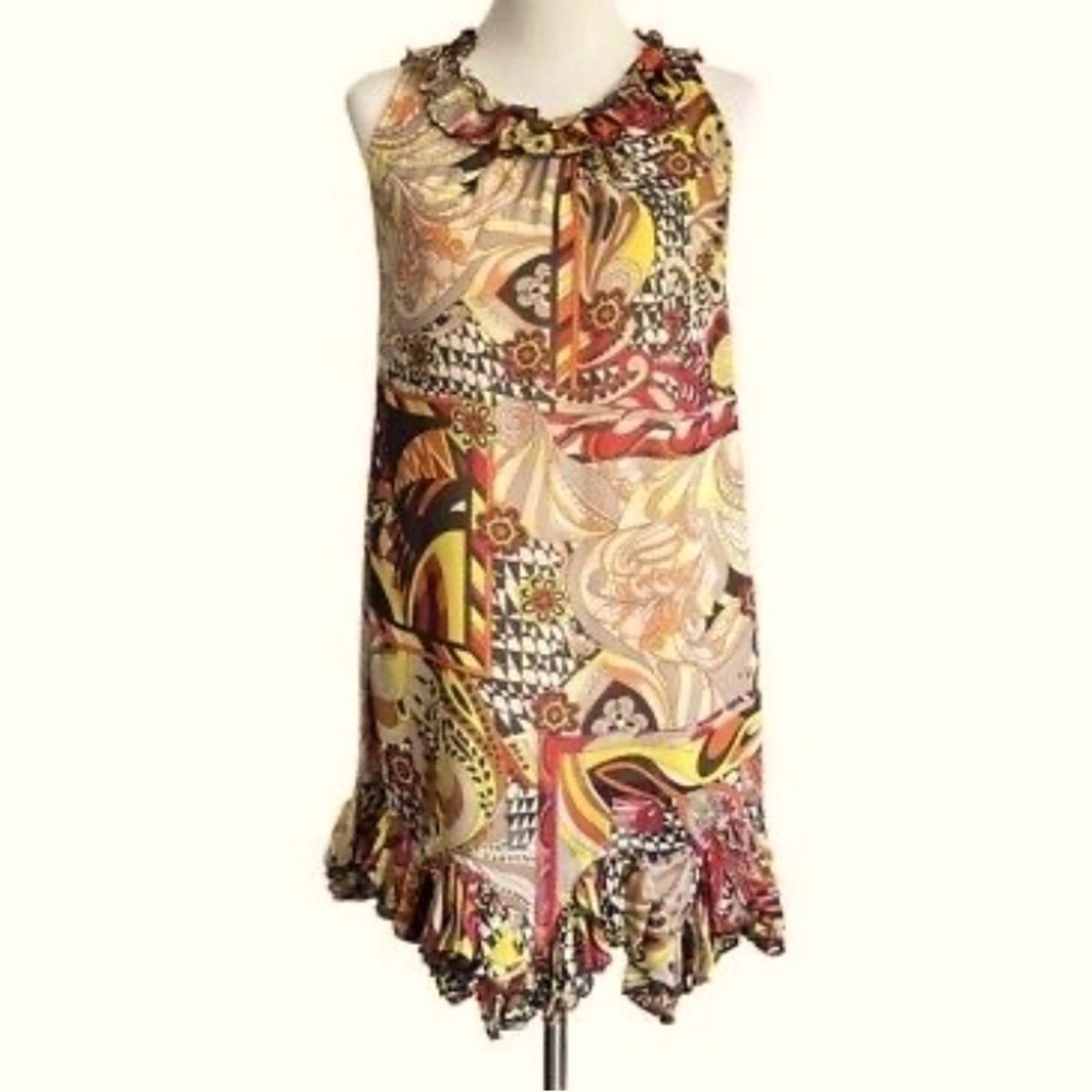 Adele Fado Vintage Silk Mini Dress Medium Orange Red Black